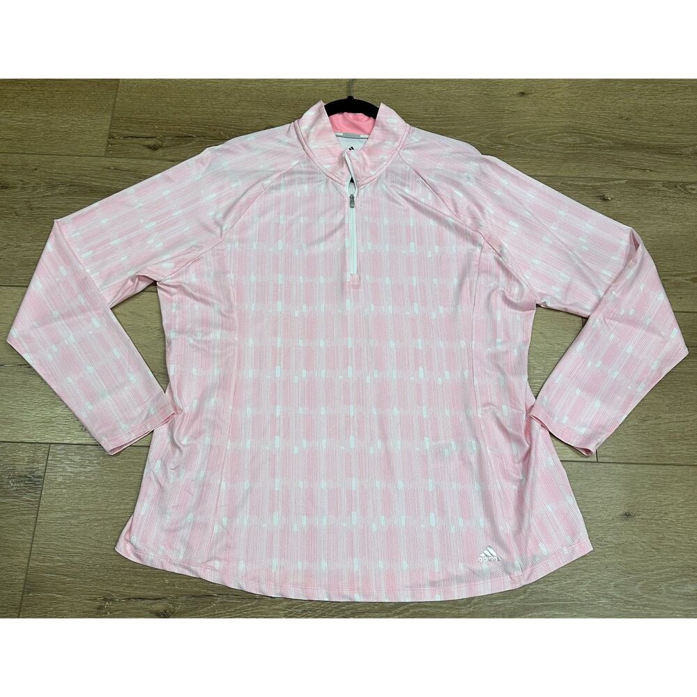 Adidas Women's Golf Long Sleeve Shirt 1/4 Pullover Pink/White 2XL EUC